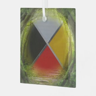 Forest Medicine Wheel Glass Square Ornament