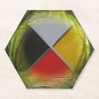 Forest Medicine Wheel Hexagon Paper Coaster