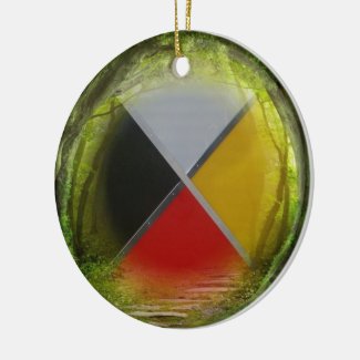 Forest Medicine Wheel Round Ceramic Ornament