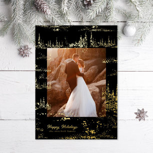 Forest Memories Black and Gold Foil Holiday Card