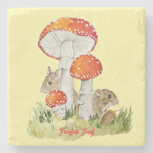 Forest mice and mushrooms stone coaster