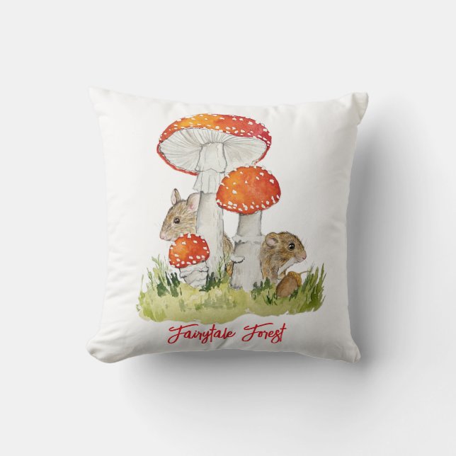 Forest mice and mushrooms throw pillow (Front)