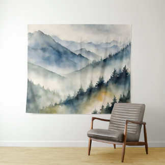 Forest Mist Watercolor Painting Tapestry