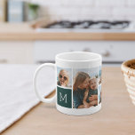 Forest | Monogram Grid Photo Collage Coffee Mug<br><div class="desc">This simple personalized photo mug design puts 6 of your favourite snaps front and centre,  along with a single initial monogram on each side. Customize with six square photos of friends,  kids,  grandchildren,  pets,  or your favourite places,  with your initial in white lettering on a forest green taupe square.</div>