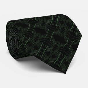Forest Moss Green And White Crackle Lines On Black Tie