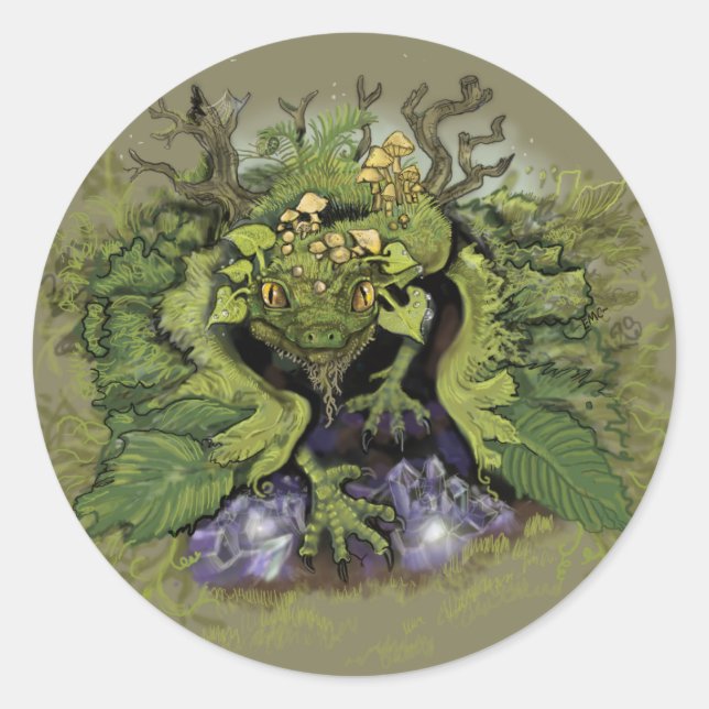 Forest Moss Magic Dragon Classic Round Sticker (Front)