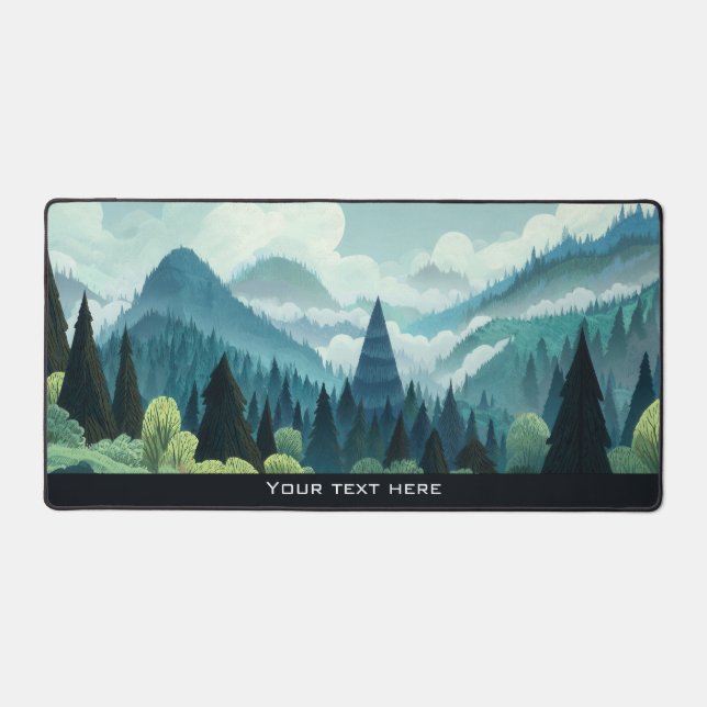 Forest Mountain Aesthetic Kawaii Nature Style Desk Mat (Front)
