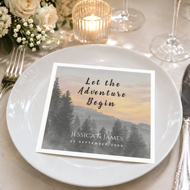 Forest Mountain Let the Adventure Begin Wedding Napkin (Creator Uploaded)