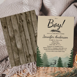 Forest Mountain Pine Country Boy Baby Shower Invitation