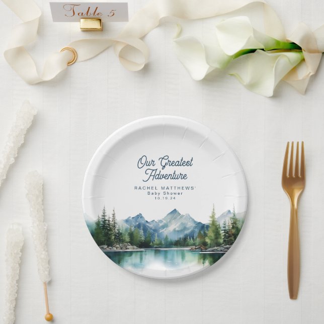Forest Mountain Rustic Adventure Baby Shower  Paper Plate (Wedding)