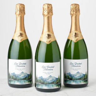 Forest Mountain Rustic Adventure Baby Shower Sparkling Wine Label