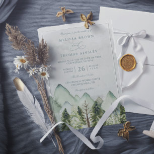 Forest Mountain Rustic Elegant QR Code Wedding Invitation