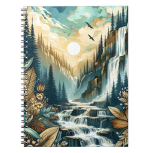 Forest Mountain Waterfall Boho Nature Pattern Notebook