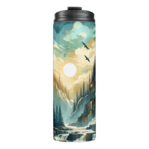 Forest Mountain Waterfall Boho Nature Pattern Thermal Tumbler