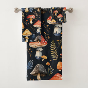 Forest Mushroom and Fern Bath Towel Set