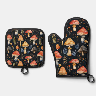 Forest Mushroom and Fern Oven Mitt & Pot Holder Set