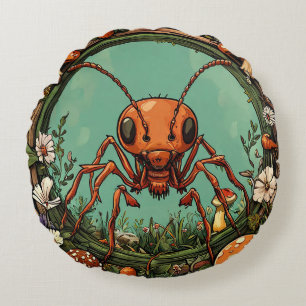 🐜 Forest Mushroom Ant Nature Home Decor 🌿 Round Pillow