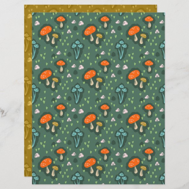 Forest Mushroom Scrapbook Paper (Front/Back)