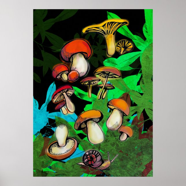 Forest mushrooms and a snail poster (Front)