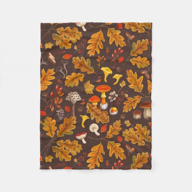 Forest mushrooms and autumn flora on brown fleece blanket (Front)