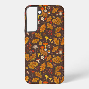 Forest mushrooms and autumn flora on brown samsung galaxy case