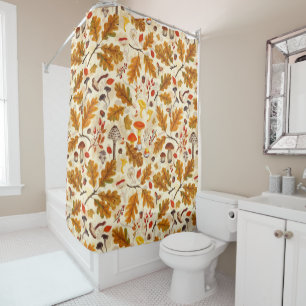 Forest mushrooms and autumn flora on cream