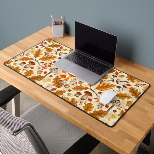 Forest mushrooms and autumn flora on cream desk mat (Office 2)