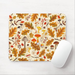 Forest mushrooms and autumn flora on cream mouse pad