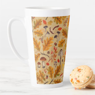 Forest mushrooms and autumn flora on ochre latte mug