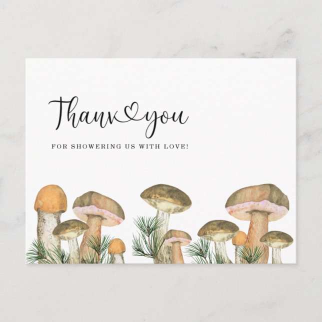 Forest mushrooms baby shower thank you card (Front)