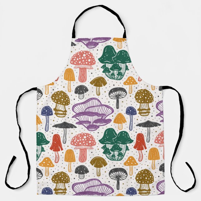 Forest Mushrooms Ink Vintage Texture Apron (Front)