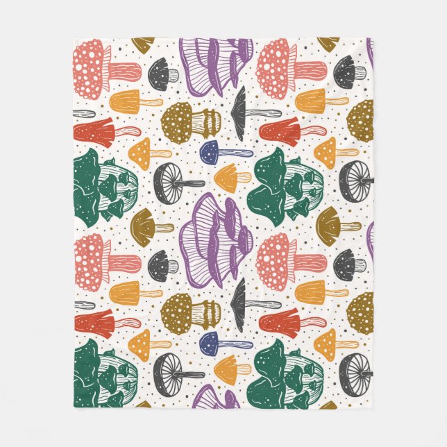 Forest Mushrooms Ink Vintage Texture Fleece Blanket (Front)