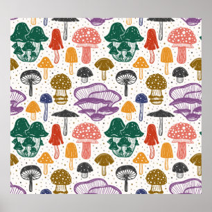 Forest Mushrooms Ink Vintage Texture Poster