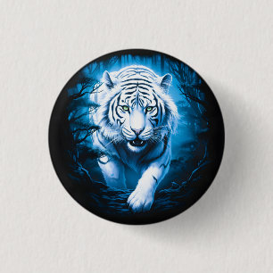 Forest Mystic Wild White Tiger 1 Inch Round Button