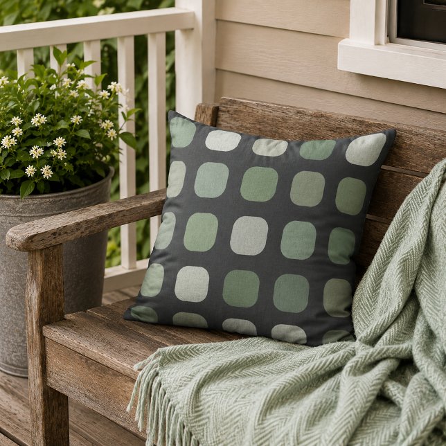 Forest Nature Green Round Squares Pattern On Grey Outdoor Pillow (Creator Uploaded)