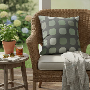 Forest Nature Green Round Squares Pattern On Grey Outdoor Pillow