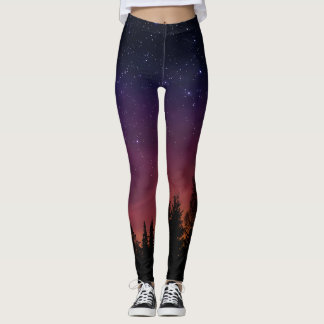 Forest Night Sky Nature with Starry Woodland Scene Leggings
