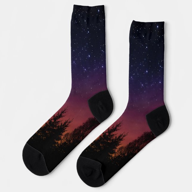 Forest Night Sky Nature with Starry Woodland Scene Socks (Left)