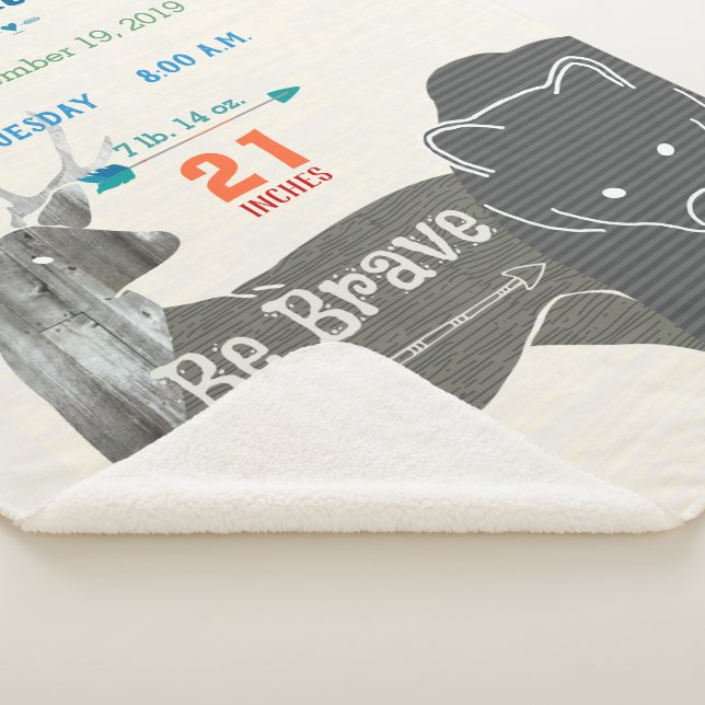 Forest Nursery Bear Deer Baby Boy Birth Stats Sherpa Blanket (3/4)