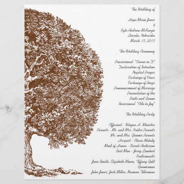 Forest Oak Tree Wedding Program (Front)