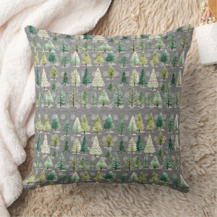 Forest of Christmas Trees on Steel Grey Throw Pillow