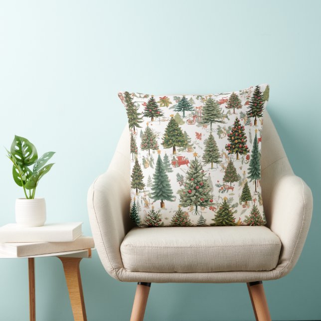 Forest of Christmas Trees with Ornaments Pillow (Chair)