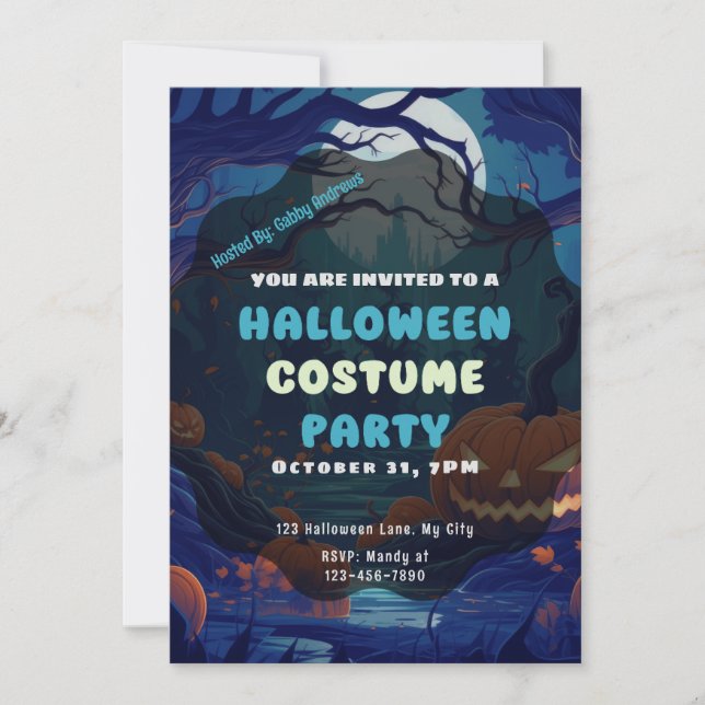 Forest of Jack-O' Lanterns Full Moon Halloween Invitation (Front)