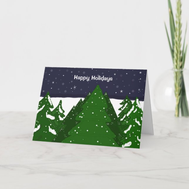 Forest of Snowy Trees on a Winter Night Holiday Card (Front)