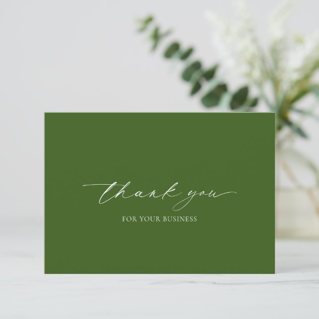 Forest Olive Green Simple Elegant Modern Business Thank You Card (Standing Front)