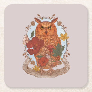 Forest Owl Square Paper Coaster