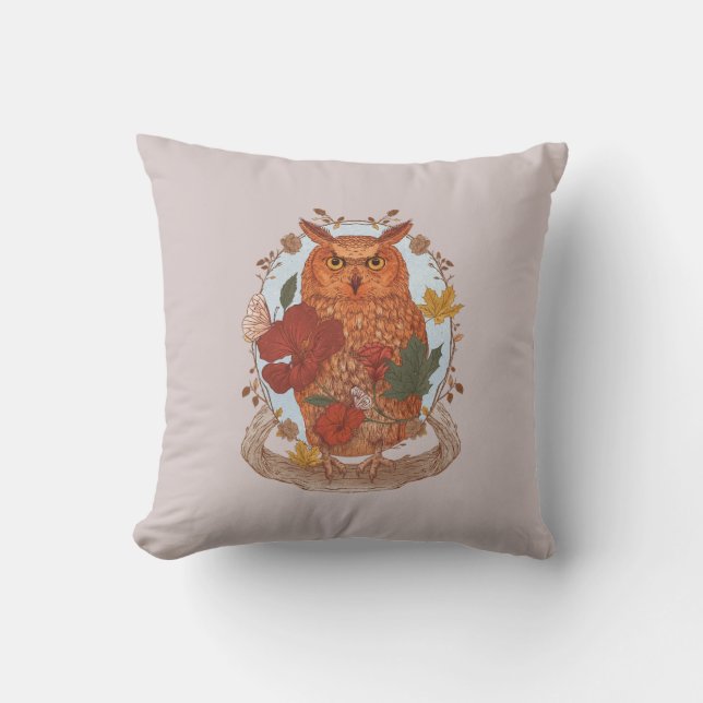 Forest Owl Throw Pillow (Front)