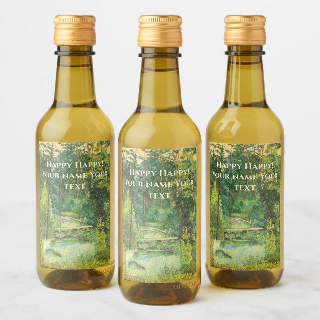 Forest  painting  watercolor wine label (Bottles)
