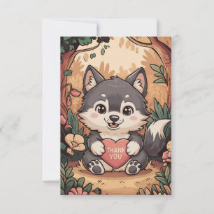 Forest Pastel Wolf Thank You Card