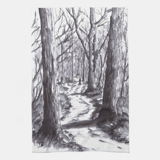 forest path ink landscape drawing kitchen towel